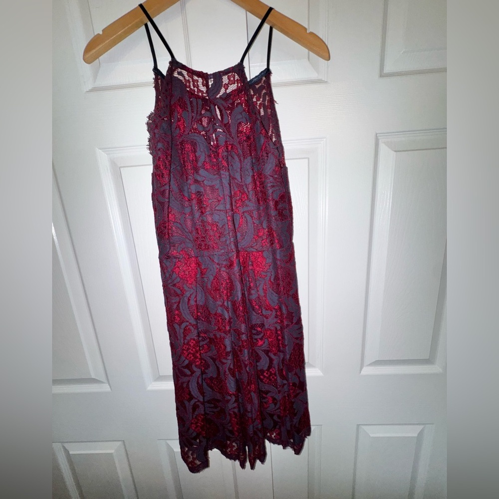 Francesca's Collections Burgundy Lace Overlay Dress - Picture 2 of 8